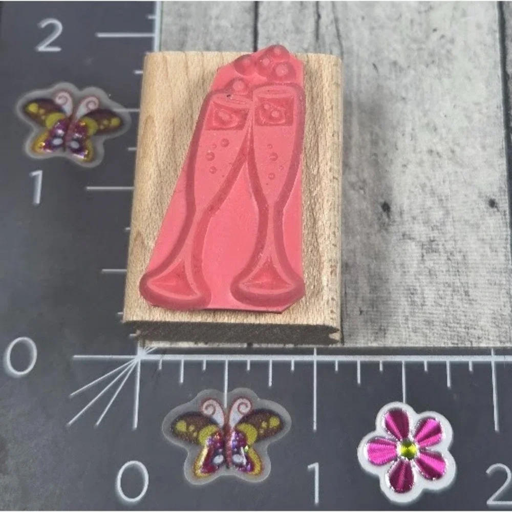 CTMH Champagne Toast Celebrate Glasses Rubber Stamp Wood #O103